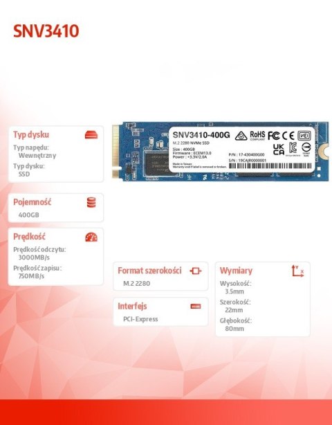 Dysk SSD SATA 400GB M2 2280 SNV3410-400G Dysk SSD SATA 400GB M2 2280 SNV3410-400G