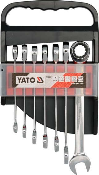 Klucze płasko-oczkowe z grzechotką YATO YT-0208 10-19 mm, kpl 7 szt.