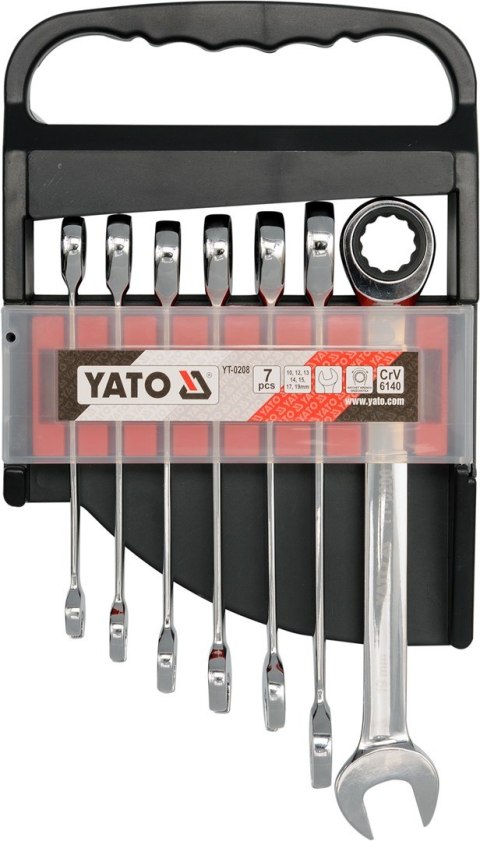 Klucze płasko-oczkowe z grzechotką YATO YT-0208 10-19 mm, kpl 7 szt. Klucze płasko-oczkowe z grzechotką YATO YT-0208 10-19 mm, kpl 7 szt.