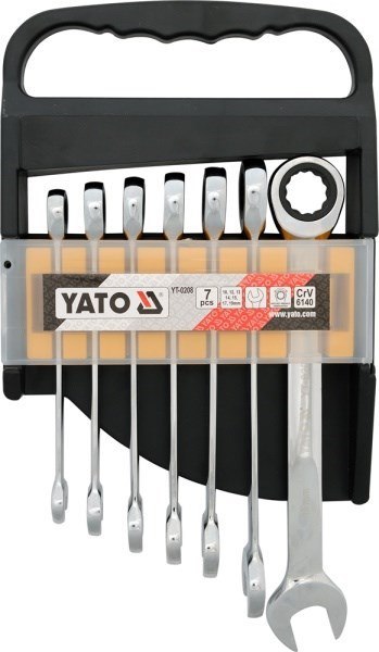Klucze płasko-oczkowe z grzechotką YATO YT-0208 10-19 mm, kpl 7 szt. Klucze płasko-oczkowe z grzechotką YATO YT-0208 10-19 mm, kpl 7 szt.