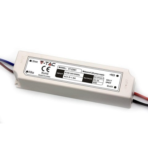 Zasilacz LED V-TAC VT-22061 60W 12V 5A IP67 Hermetyczny, Filtr EMI (SKU 3234) Biały Zasilacz LED V-TAC VT-22061 60W 12V 5A IP67 Hermetyczny, Filtr EMI (SKU 3234) Biały