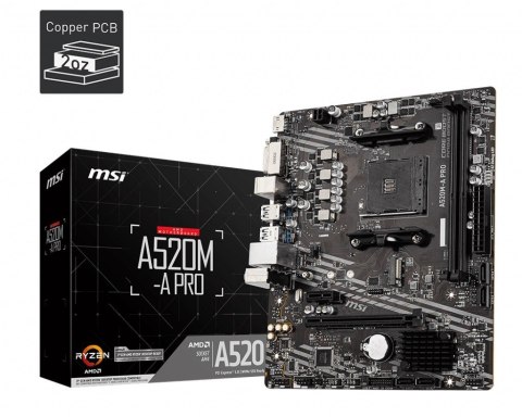 Płyta główna A520M-A PRO AM4 2DDR4 DVI/HDMI USB 3.2 mATX Płyta główna A520M-A PRO AM4 2DDR4 DVI/HDMI USB 3.2 mATX