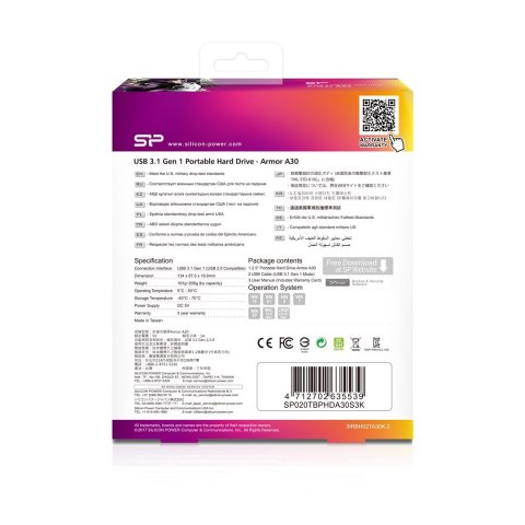 Dysk zewnętrzny Silicon Power Armor A30 SP020TBPHDA30S3K (2 TB ; 2.5"; USB 3.1; 5400 obr/min) Dysk zewnętrzny Silicon Power Armor A30 SP020TBPHDA30S3K (2 TB ; 2.5"; USB 3.1; 5400 obr/min)