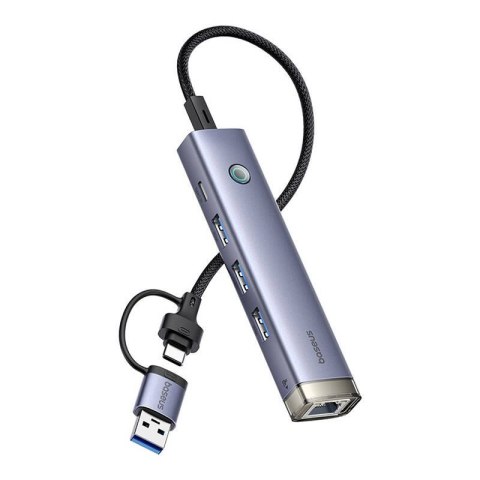Hub 4w1 Baseus UltraJoy USB-A&USB-C do 3xUSB3.0+USB-C+RJ45 (szary)