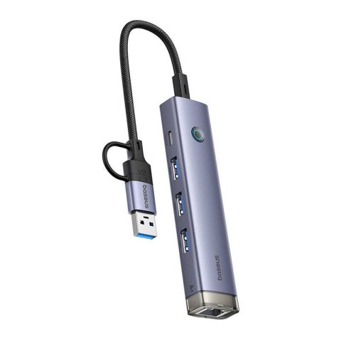 Hub 4w1 Baseus UltraJoy USB-A&USB-C do 3xUSB3.0+USB-C+RJ45 (szary)