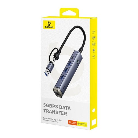 Hub 4w1 Baseus UltraJoy USB-A&USB-C do 3xUSB3.0+USB-C+RJ45 (szary)