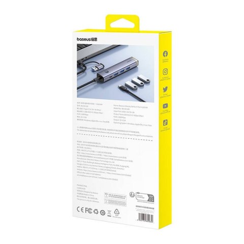 Hub 4w1 Baseus UltraJoy USB-A&USB-C do 3xUSB3.0+USB-C+RJ45 (szary)