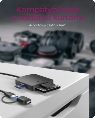 Czytnik Kart CF,TF,SD,microSD, Type-C+A, IB-CR302-CU3