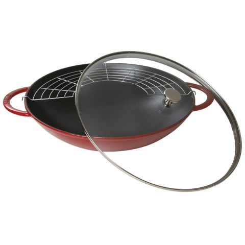 Wok żeliwny z pokrywką Staub - Czerwony, 37 cm Wok żeliwny z pokrywką Staub - Czerwony, 37 cm
