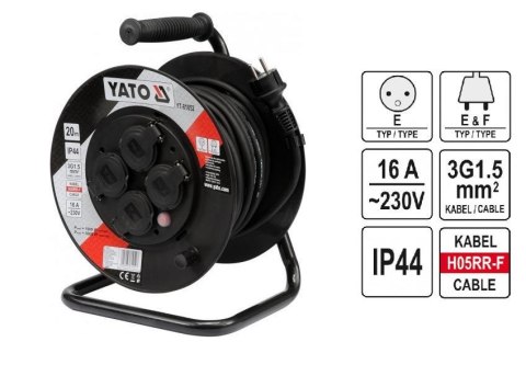Yato YT-81052 kołowrotek 4 x gniazdo sieciowe 20 m Yato YT-81052 kołowrotek 4 x gniazdo sieciowe 20 m