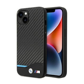 BMW Leather Carbon Blue Line - Etui iPhone 14 (Czarny)