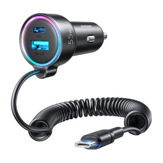 Ładowarka samochodowa Joyroom JR-CL07, 3w1, 1xUSB 1xUSB-C + kabel USB-C 55W (czarna)