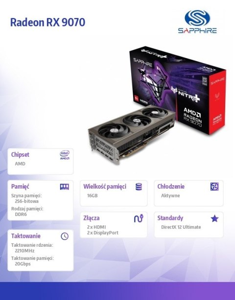 Karta graficzna Radeon RX 9070 NITRO+ 16GB OC GDDR6 256bit 2DP/2HDMI