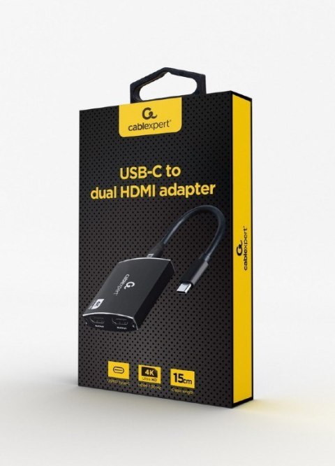 Gembird A-CM-HDMIF2-01 Adapter USB-C na dual HDMI, 4K 60Hz, czarny Gembird A-CM-HDMIF2-01 Adapter USB-C na dual HDMI, 4K 60Hz, czarny