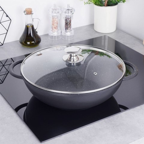 Patelnia granitowa wok 32 cm z pokrywką GRANDE Patelnia granitowa wok 32 cm z pokrywką GRANDE