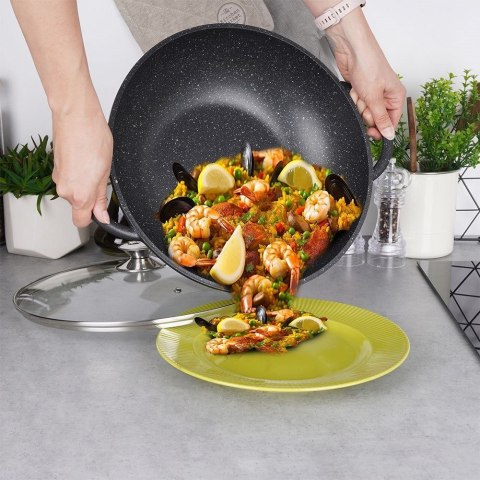 Patelnia granitowa wok 32 cm z pokrywką GRANDE Patelnia granitowa wok 32 cm z pokrywką GRANDE