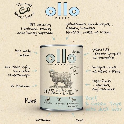 Ollo Puppy Umami Woł. żwacze z Kaczą Wątrobą 400g Ollo Puppy Umami Woł. żwacze z Kaczą Wątrobą 400g