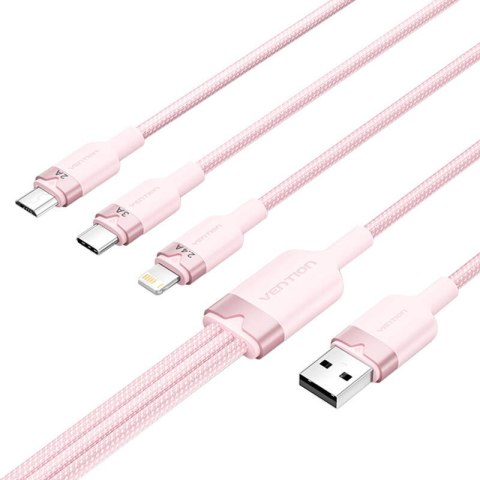 Kabel USB 2.0 A do 3w1 3A Vention CTPPG 1.5M (różowy) Kabel USB 2.0 A do 3w1 3A Vention CTPPG 1.5M (różowy)