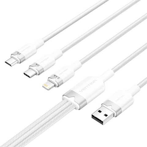 Kabel USB 2.0 A do 3w1 3A Vention CTPWG 1.5M (biały) Kabel USB 2.0 A do 3w1 3A Vention CTPWG 1.5M (biały)