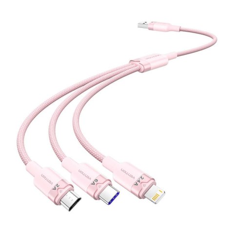 Kabel USB 2.0 A do 3w1 6A Vention CTRPG 1.5M (różowy) Kabel USB 2.0 A do 3w1 6A Vention CTRPG 1.5M (różowy)