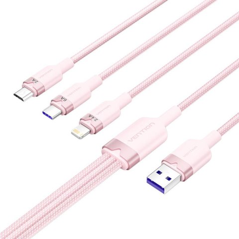 Kabel USB 2.0 A do 3w1 6A Vention CTRPG 1.5M (różowy) Kabel USB 2.0 A do 3w1 6A Vention CTRPG 1.5M (różowy)