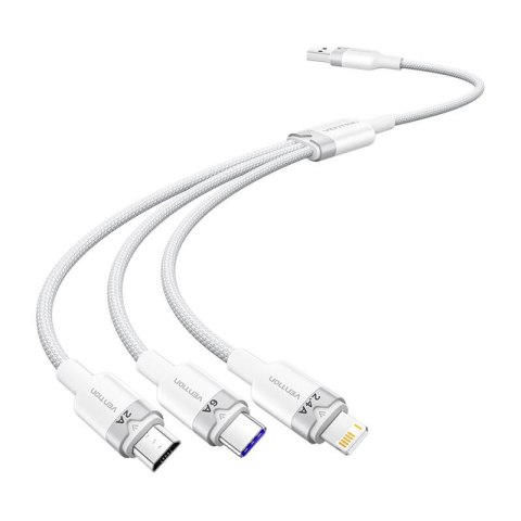 Kabel USB 2.0 A do 3w1 6A Vention CTRWG 1.5M (biały) Kabel USB 2.0 A do 3w1 6A Vention CTRWG 1.5M (biały)