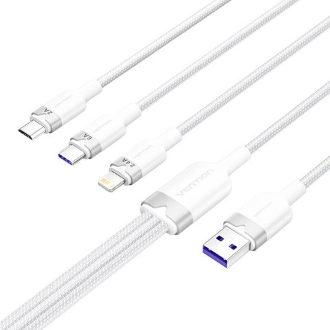 Kabel USB 2.0 A do 3w1 6A Vention CTRWG 1.5M (biały) Kabel USB 2.0 A do 3w1 6A Vention CTRWG 1.5M (biały)