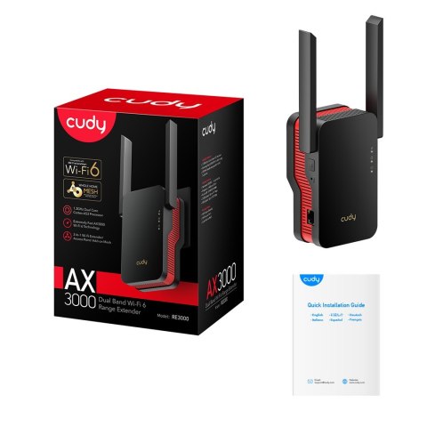 Wzmacniacz sygnału WIFI CUDY RE3000 LAN 1xGigabit AX3000 Dual Band Wi-Fi 6 Mesh Wzmacniacz sygnału WIFI CUDY RE3000 LAN 1xGigabit AX3000 Dual Band Wi-Fi 6 Mesh