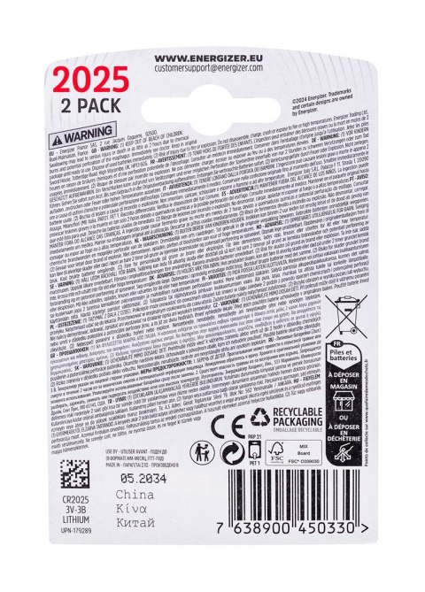 BATERIA ENERGIZER SPECJALISTYCZNA CR2025/2, 3V, ECO BATERIA ENERGIZER SPECJALISTYCZNA CR2025/2, 3V, ECO