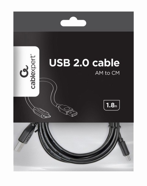 Kabel GEMBIRD CCP-USB2-AMCM-6 (USB 2.0 M - USB typu C M; 1,8m; kolor czarny) Kabel GEMBIRD CCP-USB2-AMCM-6 (USB 2.0 M - USB typu C M; 1,8m; kolor czarny)