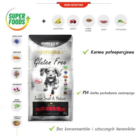 BIOFEED Euphoria G-F SMALL&MID wołowina 12kg BIOFEED Euphoria G-F SMALL&MID wołowina 12kg
