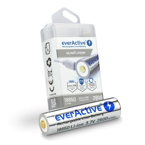 EVERACTIVE AKUMULATOR EVERACTIVE 18650 3,7V LI-ION 2600MAH MICRO USB Z ZABEZPIECZENIEM BOX EV18650-26M EVERACTIVE AKUMULATOR EVERACTIVE 18650 3,7V LI-ION 2600MAH MICRO USB Z ZABEZPIECZENIEM BOX EV18650-26M
