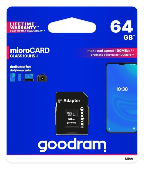 Karta pamięci Goodram microSD 64GB (M1AA-0640R12) Karta pamięci Goodram microSD 64GB (M1AA-0640R12)