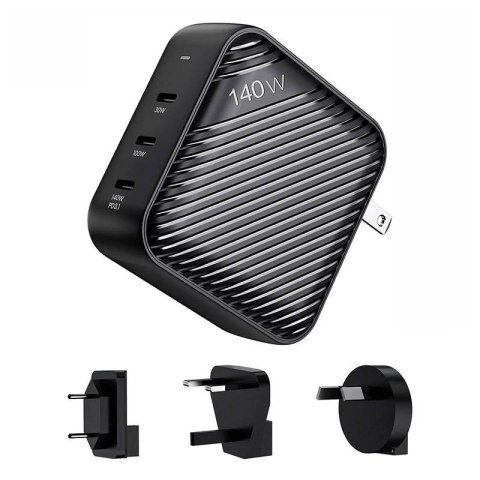 Ładowarka sieciowa INVZI GanHub 3x USB-C, 140W, EU/UK/AU/US (czarna) Ładowarka sieciowa INVZI GanHub 3x USB-C, 140W, EU/UK/AU/US (czarna)