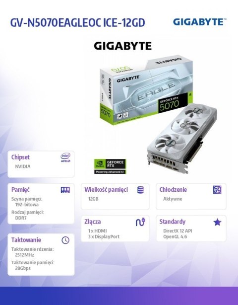 Karta graficzna RTX 5070 EAGLE OC ICE S FF 12G 192BIT GDDR7 3DP/