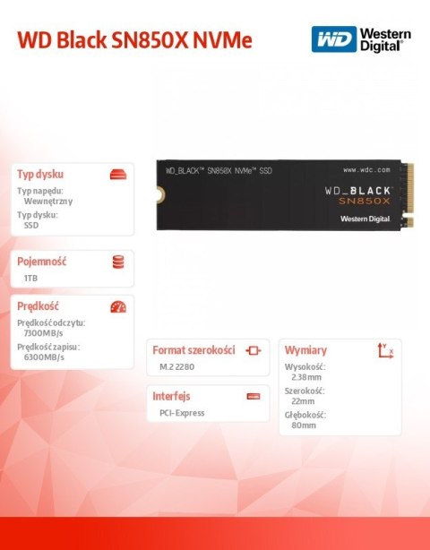 Dysk SSD WD Black 1TB SN850X NVMe M.2 PCIe Gen4 2280 Dysk SSD WD Black 1TB SN850X NVMe M.2 PCIe Gen4 2280