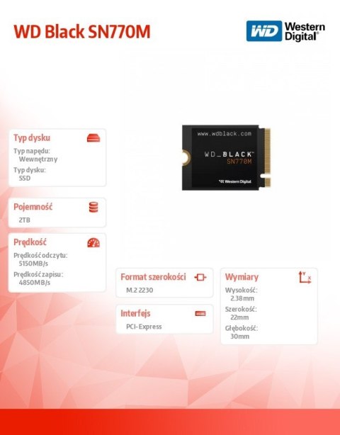 Dysk SSD WD Black SN770M 2TB NVMe 2230 M2 Dysk SSD WD Black SN770M 2TB NVMe 2230 M2