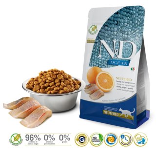 FARMINA N&D Cat Ocean Herring&Orange Neutered - sucha karma dla kota - 300g