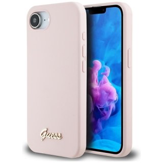Guess Silicone Script Metal Logo MagSafe - Etui do iPhone 16e (różowy)