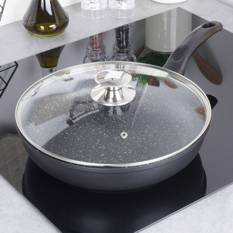 Patelnia granitowa 28 cm GRANDE z pokrywką do smażenia duszenia Patelnia granitowa 28 cm GRANDE z pokrywką do smażenia duszenia