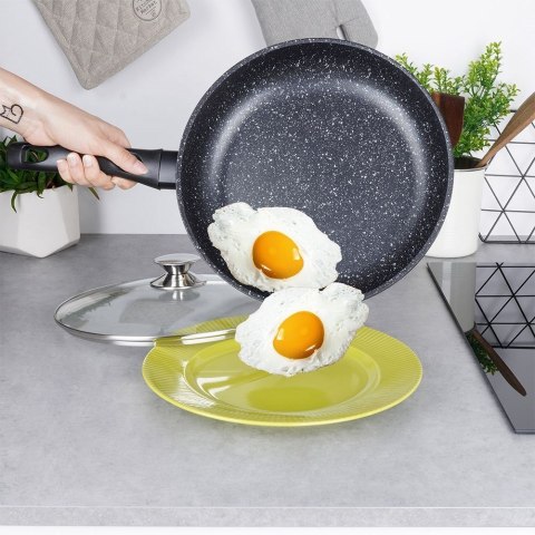 Patelnia granitowa 28 cm GRANDE z pokrywką do smażenia duszenia Patelnia granitowa 28 cm GRANDE z pokrywką do smażenia duszenia