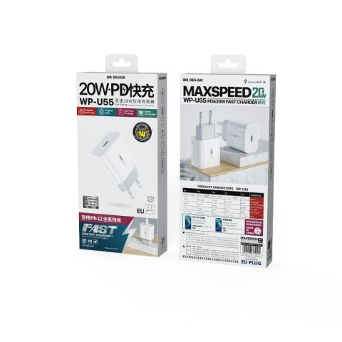 WEKOME WP-U55 Maxspeed - Ładowarka sieciowa USB-C Power Delivery Fast Charger 20W (Biały) WEKOME WP-U55 Maxspeed - Ładowarka sieciowa USB-C Power Delivery Fast Charger 20W (Biały)