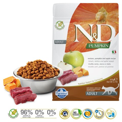 FARMINA N&D Pumpkin Cat Venison and Apple Adult - sucha karma dla kota - 300 g FARMINA N&D Pumpkin Cat Venison and Apple Adult - sucha karma dla kota - 300 g
