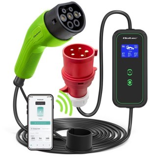 Qoltec 52478 Mobilna ładowarka do samochodu elektrycznego EV z regulacją 2w1 Typ2 | 11kW | CEE 5 PIN | Wi-fi| LCD | 3 fazy | Prz