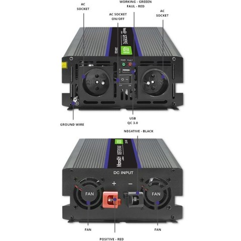 Qoltec Przetwornica napięcia Monolith 4000 MS Wave 51928, 12V na 230V, 2000/4000W, USB