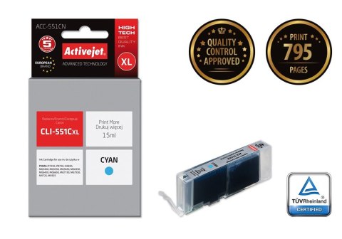 Activejet ACC-551CN Tusz (zamiennik Canon CLI-551C; Supreme; 15 ml; niebieski) Activejet ACC-551CN Tusz (zamiennik Canon CLI-551C; Supreme; 15 ml; niebieski)
