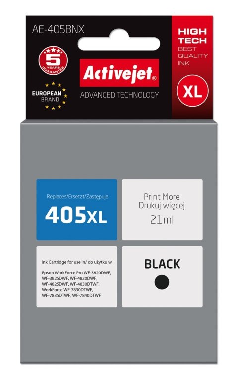 Activejet AE-405BNX Tusz (zamiennik Epson 405XL C13T05H14010; Supreme; 21ml; black) Activejet AE-405BNX Tusz (zamiennik Epson 405XL C13T05H14010; Supreme; 21ml; black)