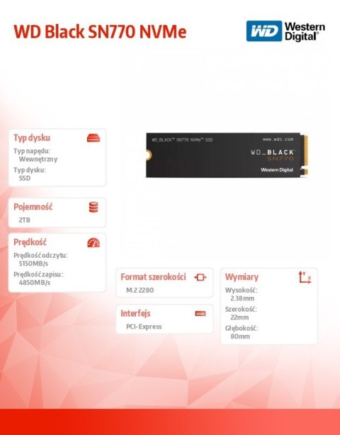 Dysk SSD WD Black 2TB SN770 NVMe 2280 M2 Dysk SSD WD Black 2TB SN770 NVMe 2280 M2