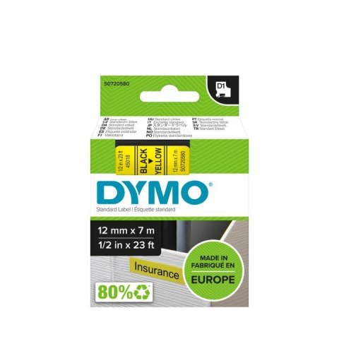 DYMO D1 - Standard Etykiety - Czarny na żółtym - 12mm x 7m