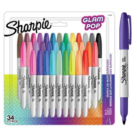 Sharpie Permanent Marker Fine Glam Pop 34-Blister Sharpie Permanent Marker Fine Glam Pop 34-Blister